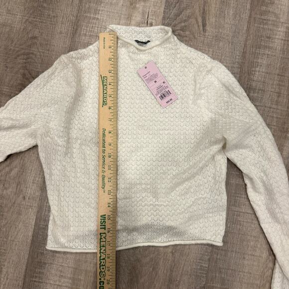 Wild Fable White Pointelle Eyelet Mock Neck Crop Sweater Medium NEW Cute - Picture 9 of 9